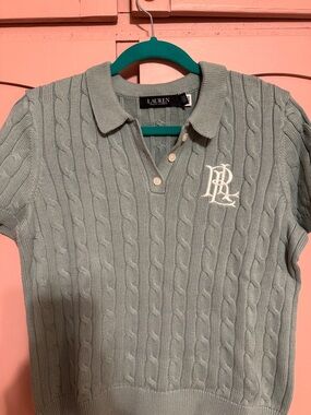 Lauren Ralph Lauren Mint Green Cable Knit Polo with Monogram